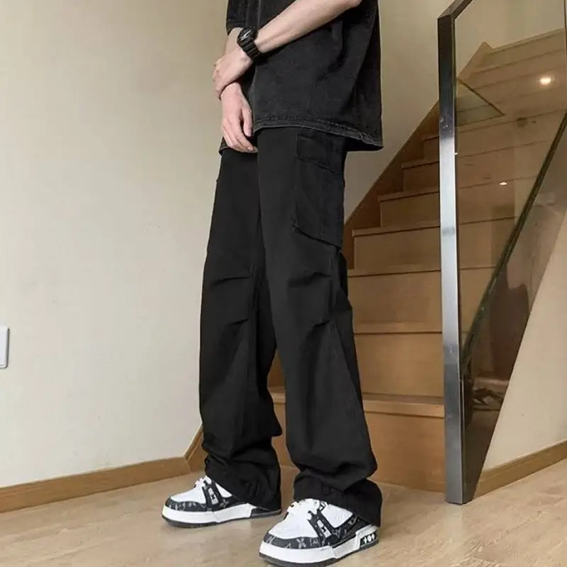 High Street Fashionable Loose Wide leg Straight Pants-5