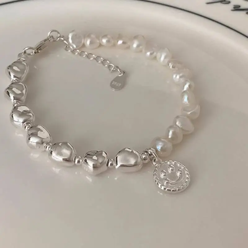 Pearl Smiley Face Pendant Bracelet-4