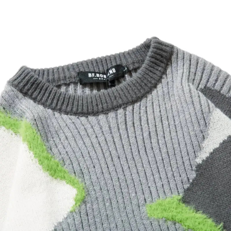 Hip Hop Irregular Stitching Color Blending Sweater-2