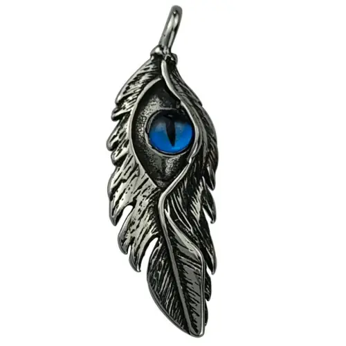 Retro Devil's Eye Stainless Steel Feather and Hand Necklace