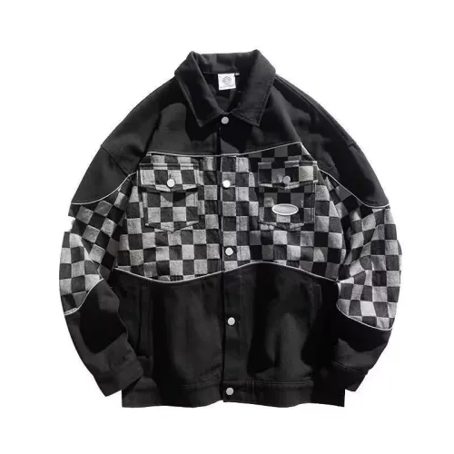 New Style Chessboard Stitching Denim Jacket