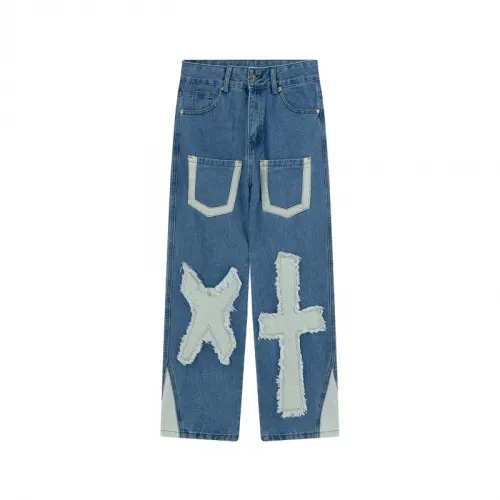 Patchwork Straight Embroidered Jeans