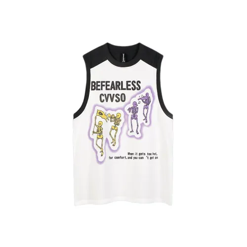 Retro High Street Skull Print Color Sleeveless T-Shirt