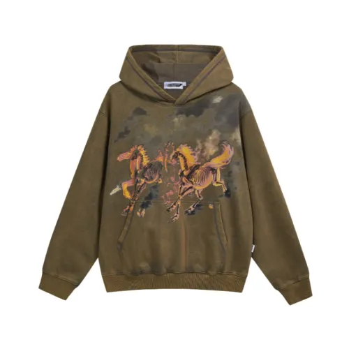 Vintage Flame Horse Printed Hooded Sweater