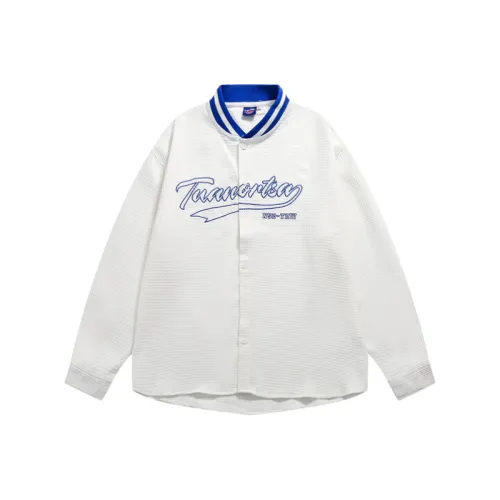 Trendy Texture Contrast Embroidered Baseball Collar Shirt