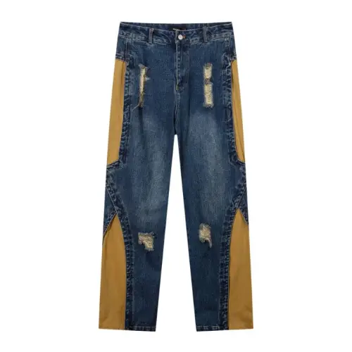 Patchwork Contrast Washed Jeans