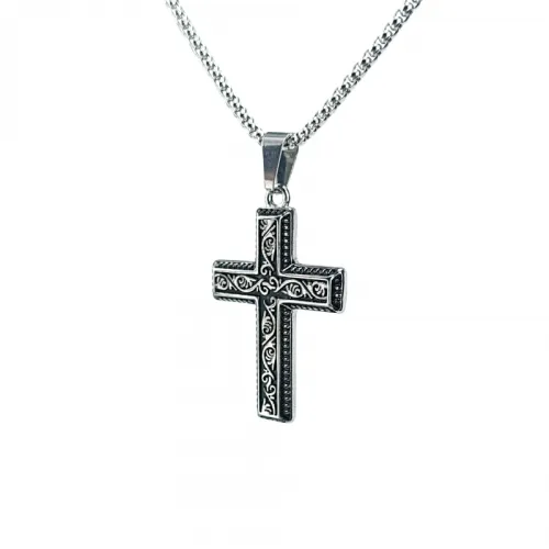 Retro Niche Design Cross Hip-hop Street Stainless Steel Pearl Chain Necklace