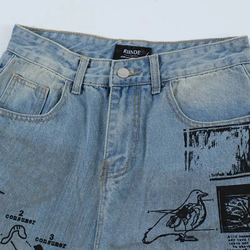 Casual Printed Ripped Jeans-2