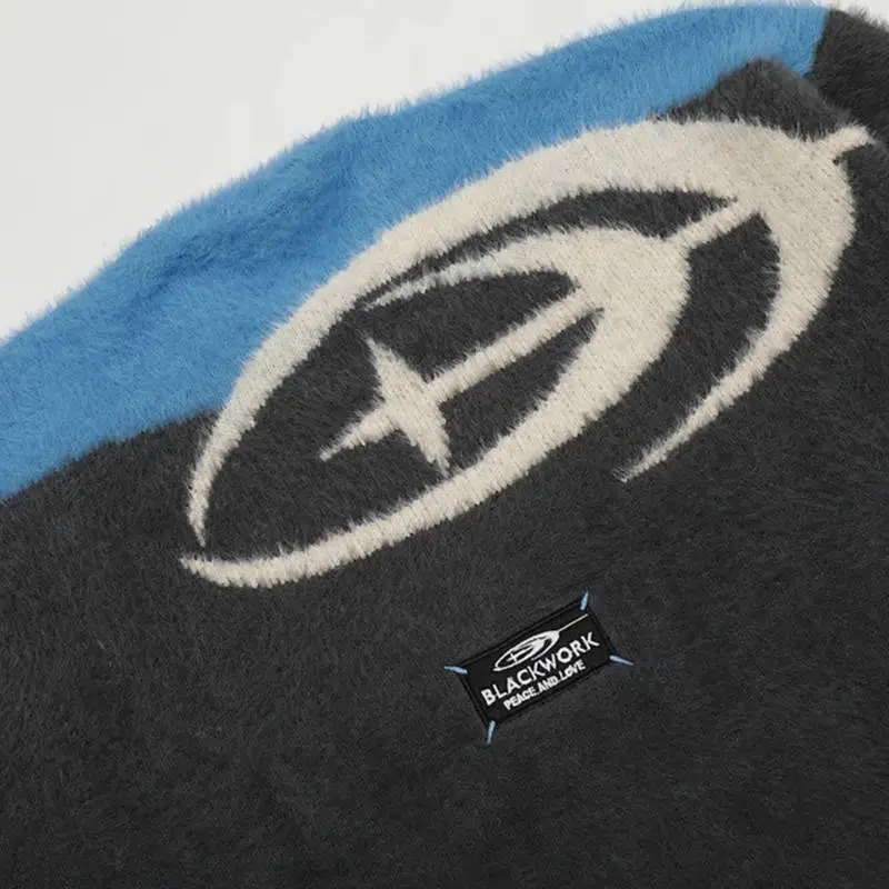 New Season Trendy Design Patchwork Color Contrasting Crewneck Sweater-4
