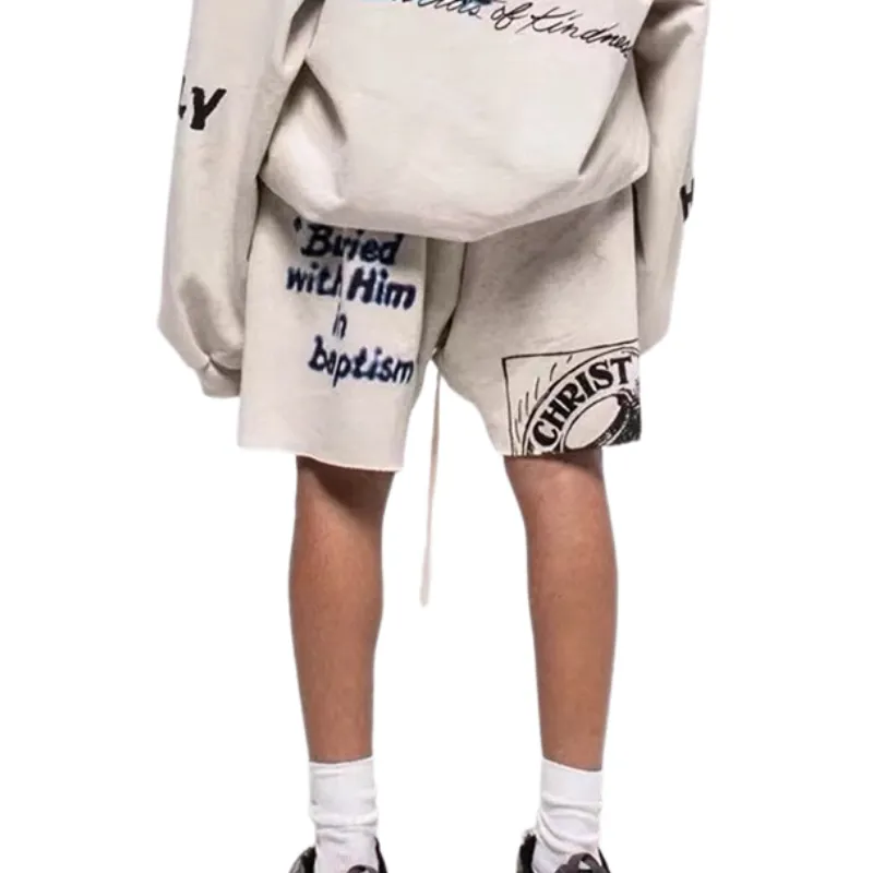 Letters Printed Drawstring Loose Casual Shorts-3