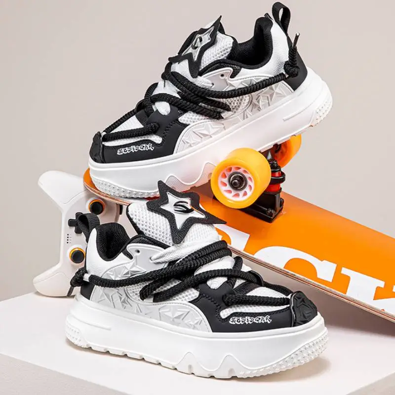 Low Platform Mesh Stitching Leather Sneaker-7