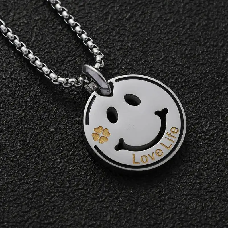 Smiley Face Pendant   Stainless Steel Couple Necklace-2