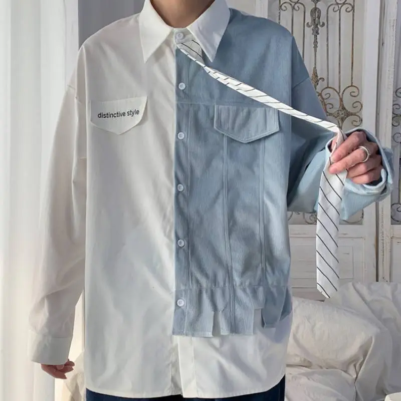 Long Sleeved Fall False Two Piece Shirt-11