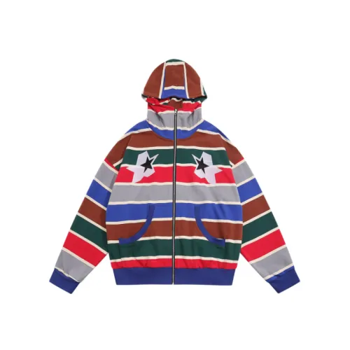 Hip Hop Stripe Color Matching Star Design Hooded Sweat