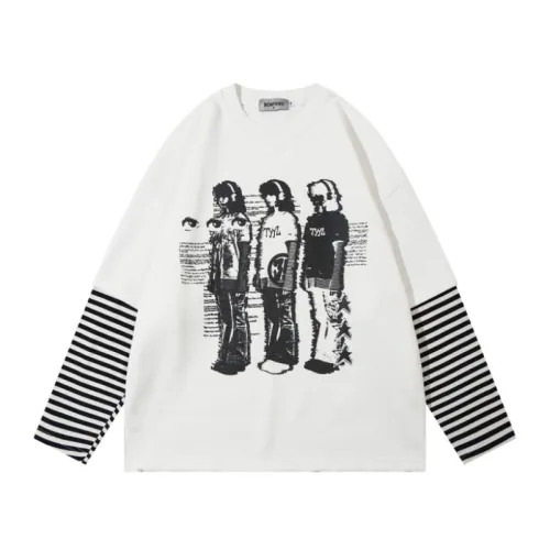 Color Matching Stripe Fake Two-piece Round Neck Sweatshirt