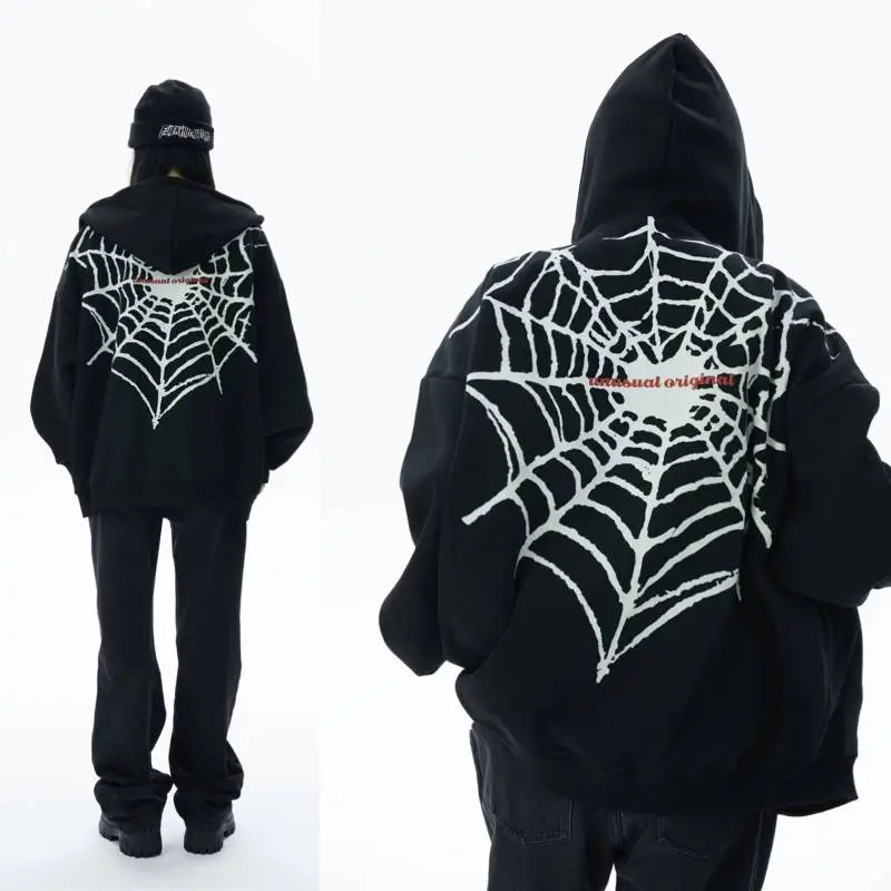 Spider Pattern Fleece Hoodie-3
