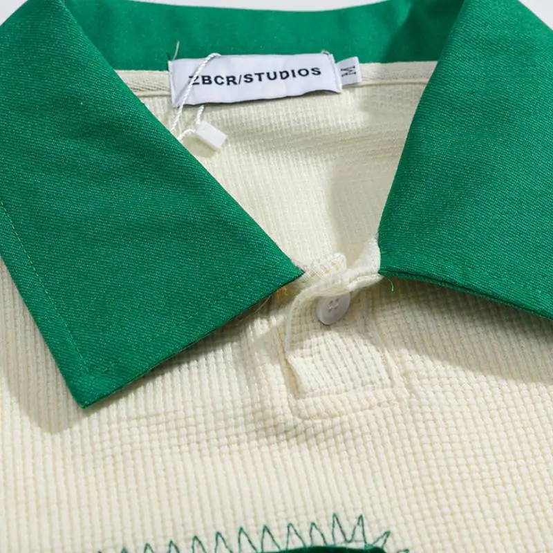 Trendy Contrast Polo Collar T Shirt-2