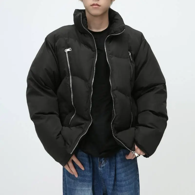 Retro Double Zipper Tooling Collar Cotton padded Coat-5