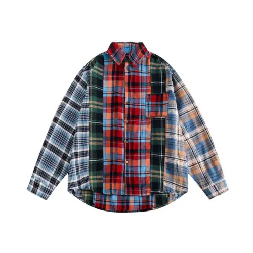 New Style Retro Color Stitching Plaid Loose Shirt Jacket swag OOTD