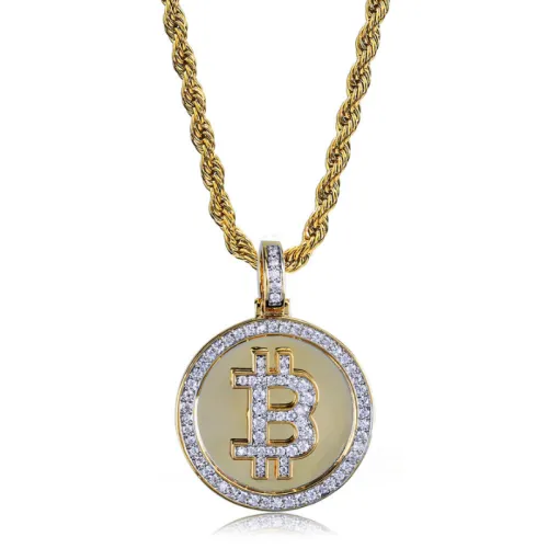 Bitcoin Symbol Pendant Gold Plated Micro Inlaid Zircon Hip Hop Necklace