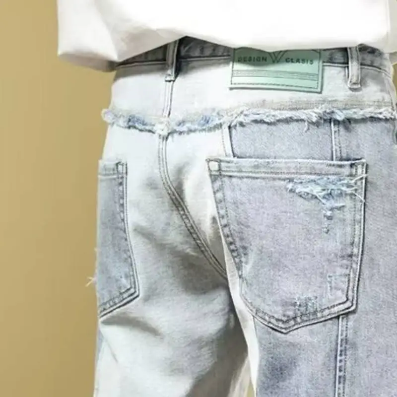High end Design Splicing Five Point Denim Shorts-2