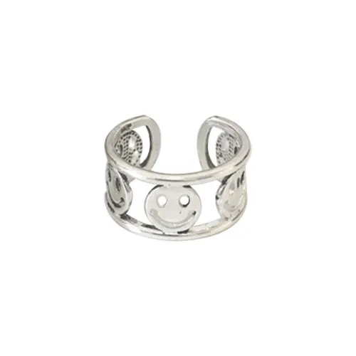 Japanese And Korean S925 Silver Custom Vintage Antique Opening Adjustable Wide Cross Two-line Smiley Face Index Finger Ring