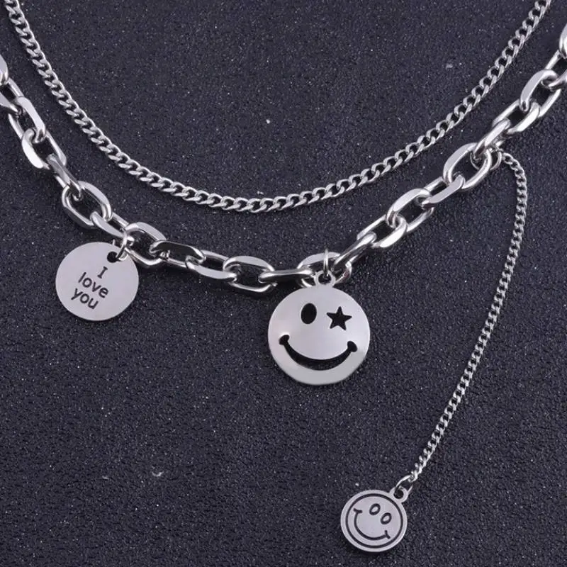 Double Layer Smiley Face Necklace-4