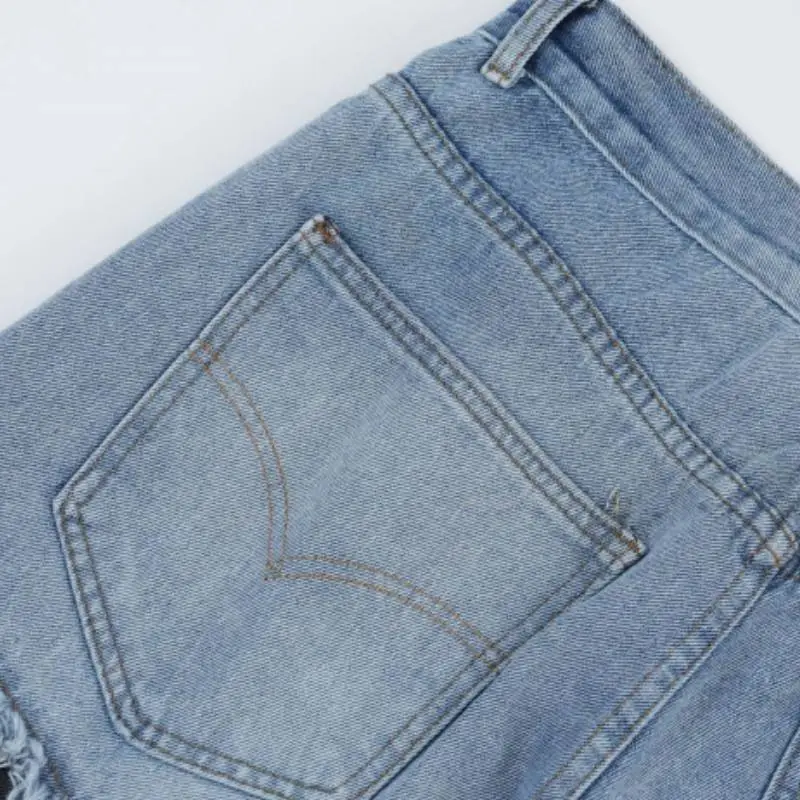 Stitching Color matching Ragged Cat beard Denim Shorts-2