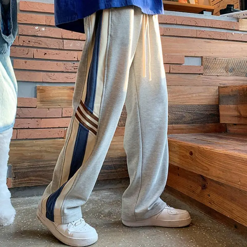 Striped Contrasting Color Stitching Sweatpants-4