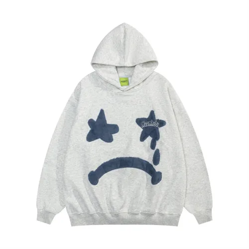 New Season Trendy Cute Crying Face Star Flocking Printed Hoodie