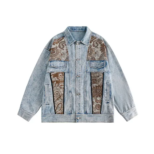 New Seanson Fashion Style Cashew Flower Stitching Vintage Denim Jacket