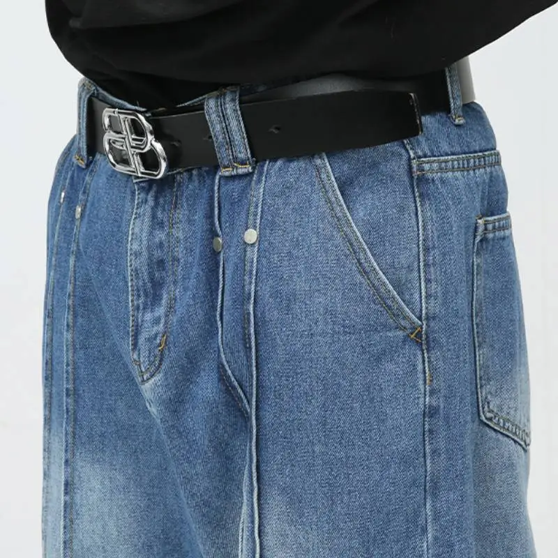 Straight Splicing Loose Jeans-3