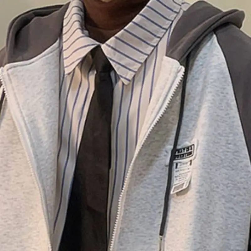Casual Hooded Jacket with Splicing Design-7