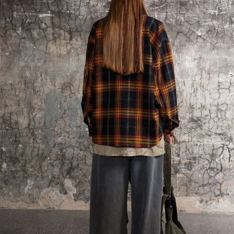 New Style Retro Plaid Patched Shirt-3