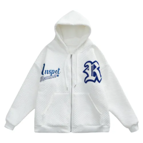 Letter Printed Hooded Zipper Hoodie