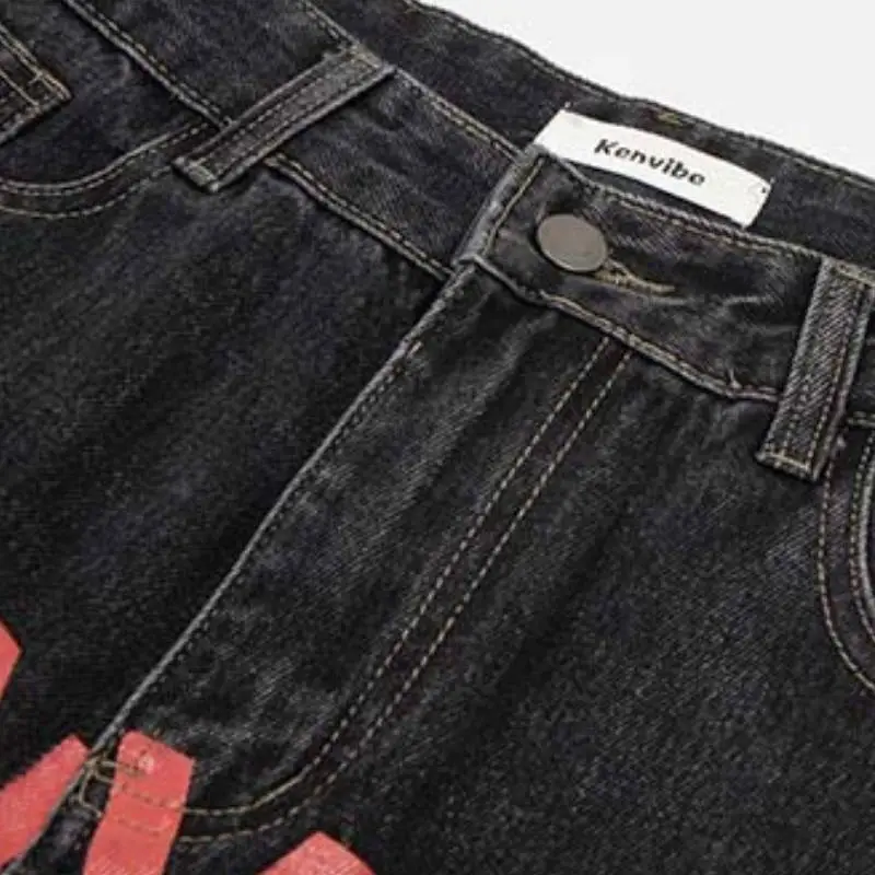 Hip Hop Loose Casual Letter Jeans-2