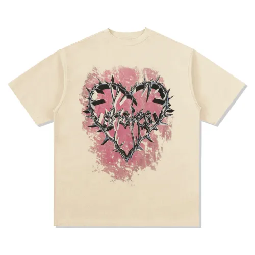 Vintage Spiny Love Print Short-sleeved T-shirt