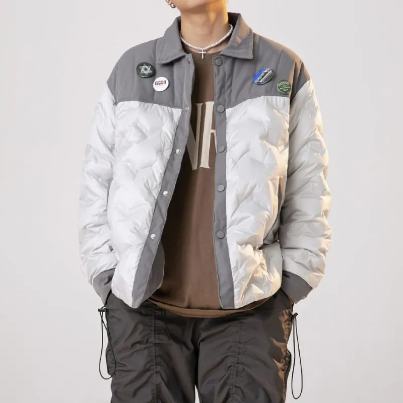 Solid Color Single breasted Lapel Down Jacket-5