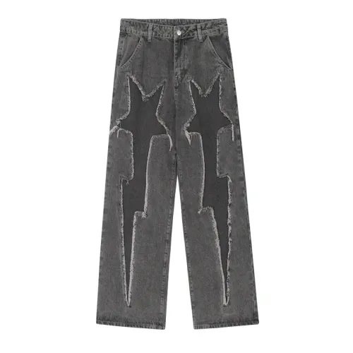 Fashion High Street Washed Design Star Lightning Jeans