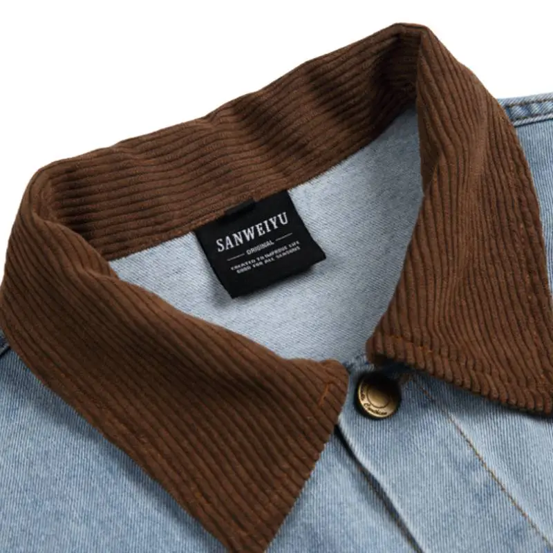 Retro Embroidered Patchwork Turn down Collar Denim Jacket-2
