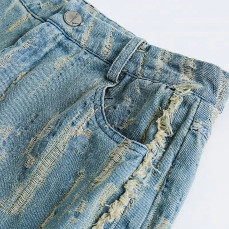Ripped Straight Denim Shorts-2