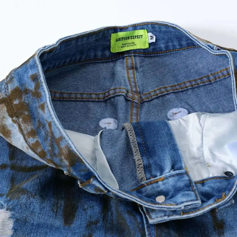 Trendy Contrasting Distressed Jeans-5