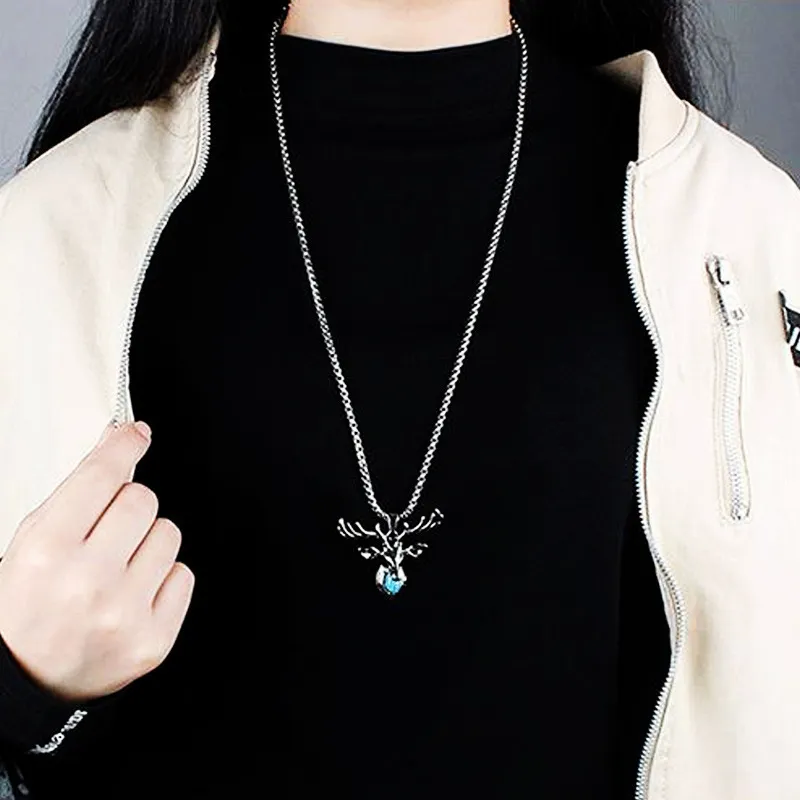 Titanium Steel Retro Deer Pendant Necklace-1
