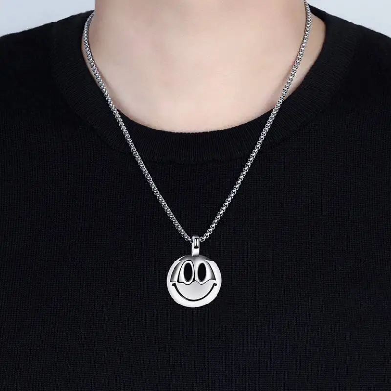 Titanium Steel Smiley Face Pendant Necklace-4