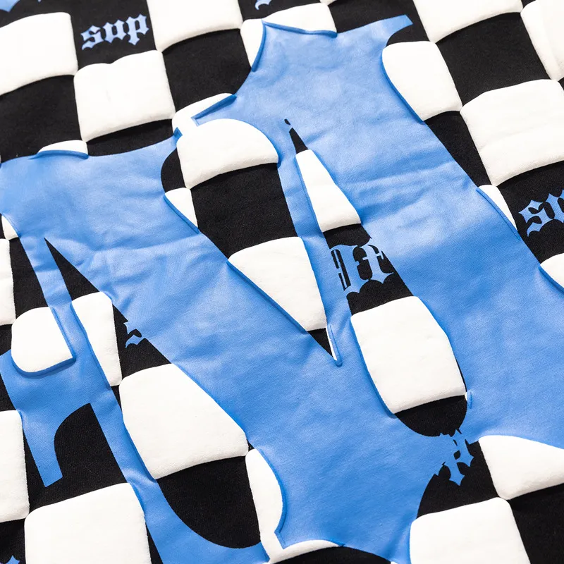 Checkerboard Grid Letters Printed Short Sleeved T Shirt-3