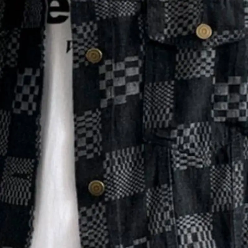 High Street Checkerboard Denim Jacket swag OOTD-4