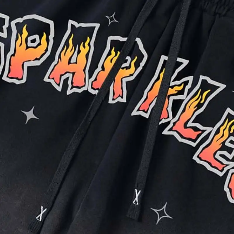 Casual Flame Letter Shorts-2