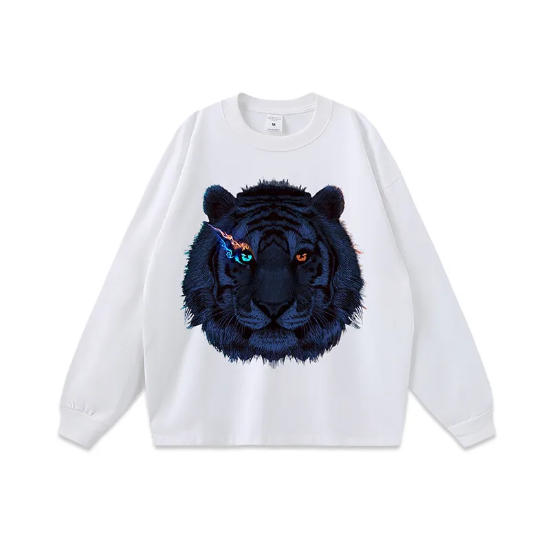 Tiger Head Printed Washed Vintage Loose T shirt-0