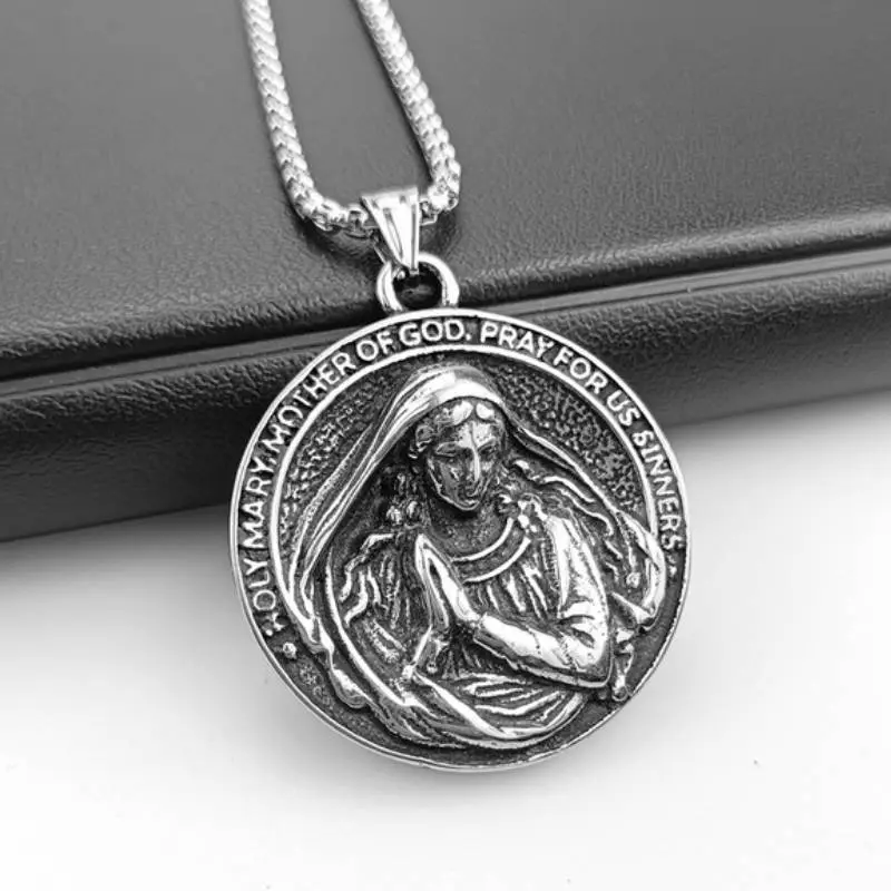 Metal Holy Nun Mary Religious Prayer Pendant Stainless Steel Necklace-2