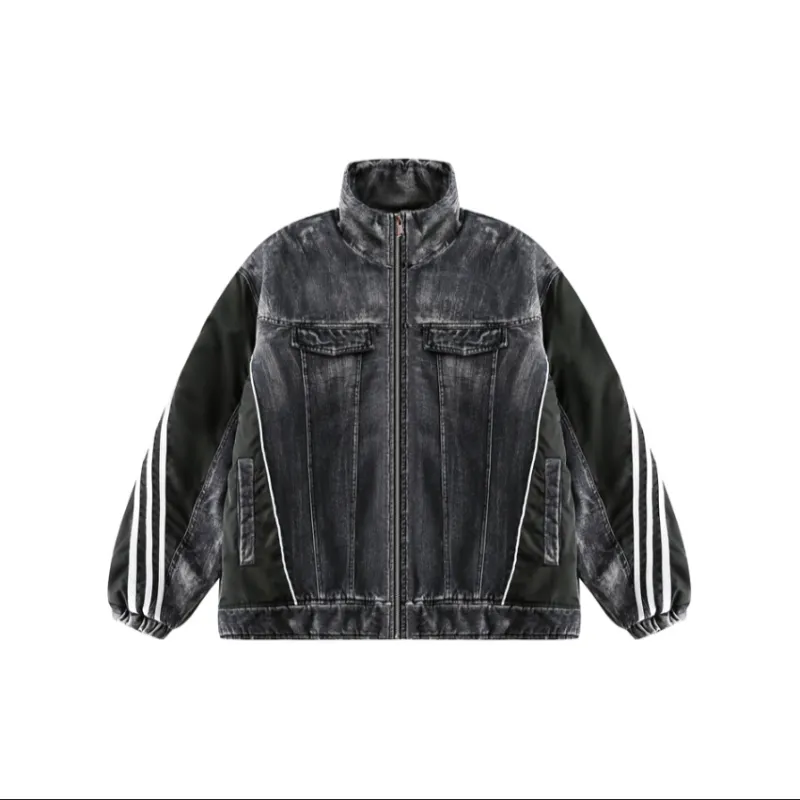 Retro Design Stitching Quilted Denim Jacket-0